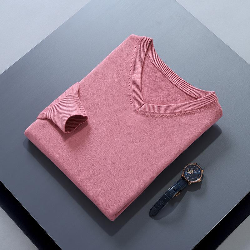 Men S V Neck Loose Fit Solid Color Long Sleeve Knit Sweater