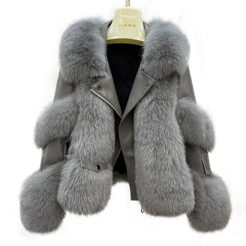 Female Plush Jacket Female Warm Thickened Jacket Fashion Ladies Plush Jacket Top Winter Sheepskin Coat Zipper Artificial Fox Fur Hooded Collar