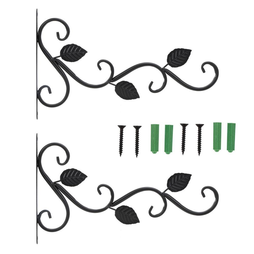 2pcs 11x9 in Plant Hanger Bracket Black Wall Hook Hanging Plant Bracket Garden Decoration