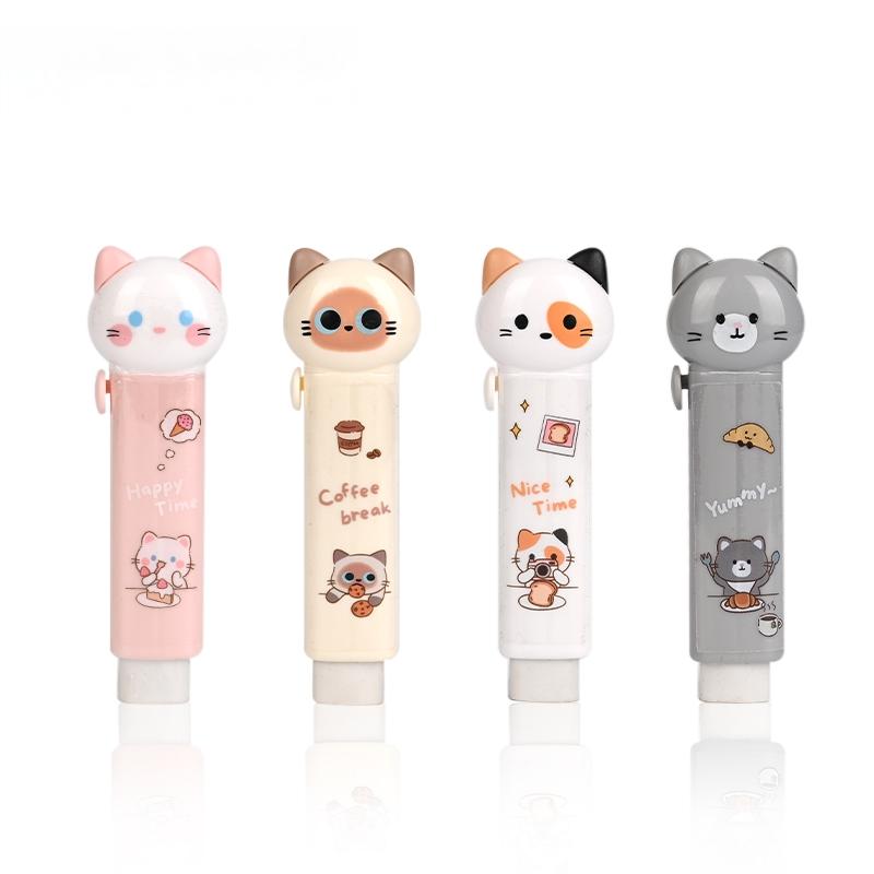 1/4 шт. Мультяшный ластик в виде кота, мини-ластики-толкатели для очистки карандаша, канцелярские товары, школьные, для учеников