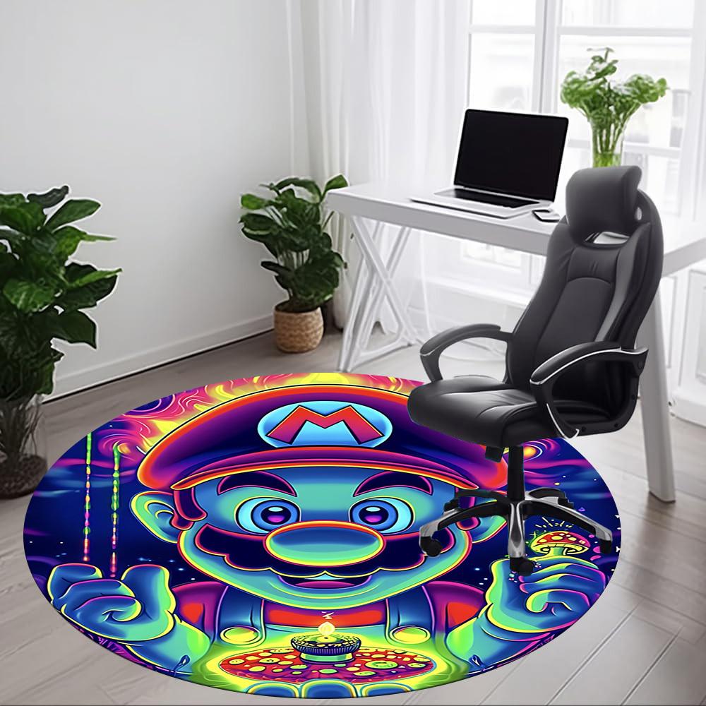 1pc Psychedelic Mario Office Round Area Rug, Under Office Chairs Bedroom Living Room Home Decor a1022289
