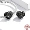 BAMOER Love Black Rose Подвески 925 пробы Серебряные бусины в форме сердца подходят для женщин Оригинальный браслет Изящные ювелирные изделия Индивидуальный подарок