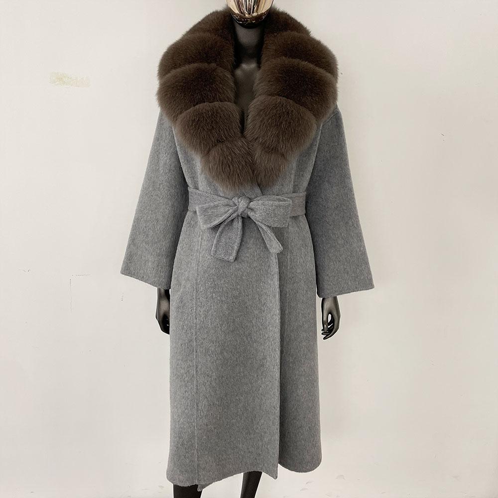 OFTBUY Натуральная шуба 2024 года, женская верхняя одежда больших размеров, зимняя женская куртка с воротником из натурального меха лисы и капюшоном, пальто из кашемировой шерсти
