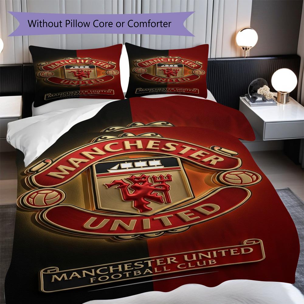 Manchester Legacy Emblem Bedding (1 * duvet cover + 2 * pillowcase, without core) 2D Flat Bedding set Christmas birthday gift Soft and comfortable