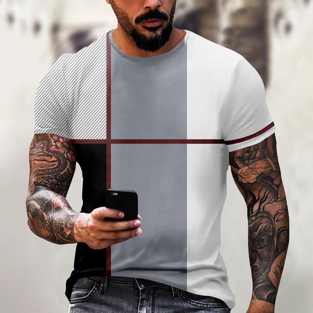 Fashion Striped Print - Men's Casual Round Neck Short Sleeved T-shirt