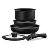 Iris Ohyama Pot and Frying Pan Set with Removable for Gas Fire Diamond Coated Oven Neat No Easy To Clean Handles, 5-piece Set, Only, Pan, Lightweight,