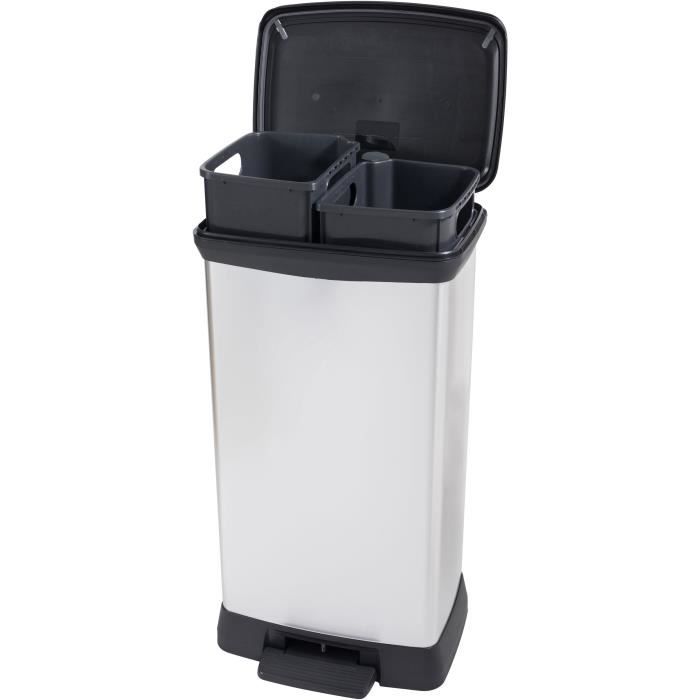 Poubelle a Pédale - DECO BIN DUO RECTANGLE - 46 L (23+23L) - Gris Métallisé - Curver