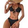 2024 Евро-американский однотонный купальник бикини на шнуровке - Сексуальный раздельный купальник для пляжного отдыха