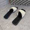 Summer Women's Flat Shoes Fashion Woven Rhinestone Bling Open Toe Ladies Slippers Outdoor Wear Handmade Beach Slides for Woman43