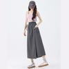 Female Summer Solid Calf-length Trousers Harajuku Wide Leg Pants for Women Casual Elastic High Waist Pocket Skirt Pants