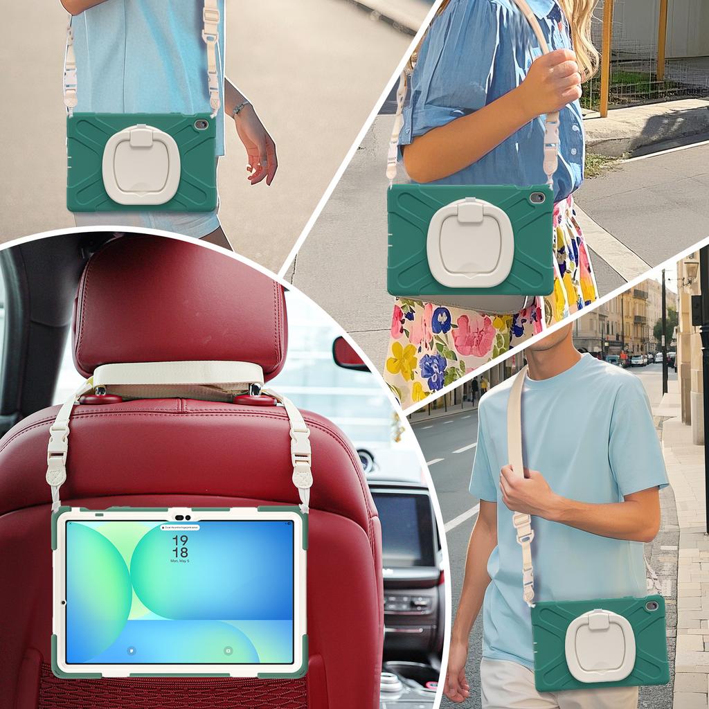 360 Rotating Kids Case for Samsung Galaxy Tab S10 FE Plus 2025 13.1 Inch SM-X620 SM-X626B Armor Stand Cover with Shoulder Strap