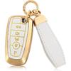 EnerCharge For Ford Key Fob Cover with Keychain, Soft TPU and Leather Key Case Shell Full Protection for Ford Explorer Escape