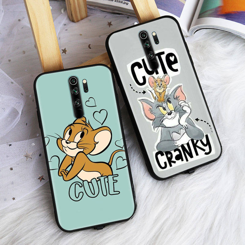 Черный чехол для Xiaomi Poco X6 X4 M5 M6 F5 F6 C65 C55 C50 C51 C40 Pro Redmi 14C A3X 13C 12C 11T 10A 9C Note 7 6 8A Plus C-43 милый кот Том Джерри мышь