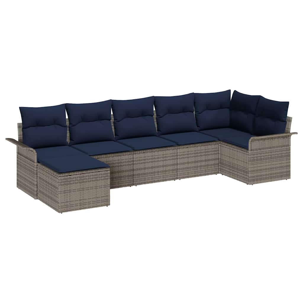 Garden Sofa Set with Cushions Grey Poly Rattan