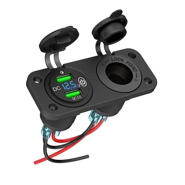 2 в 1 водонепроницаемое автомобильное зарядное устройство Dual QC 3,0 USB с сенсорным переключателем 12 В 24 В розетка прикуривателя для мотоцикла, лодки, грузовика, квадроцикла
