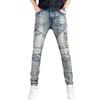 Ностальгические синие эластичные узкие джинсы в мотоциклетном стиле для мужчин - облегающие брюки из денима с модной строчкой