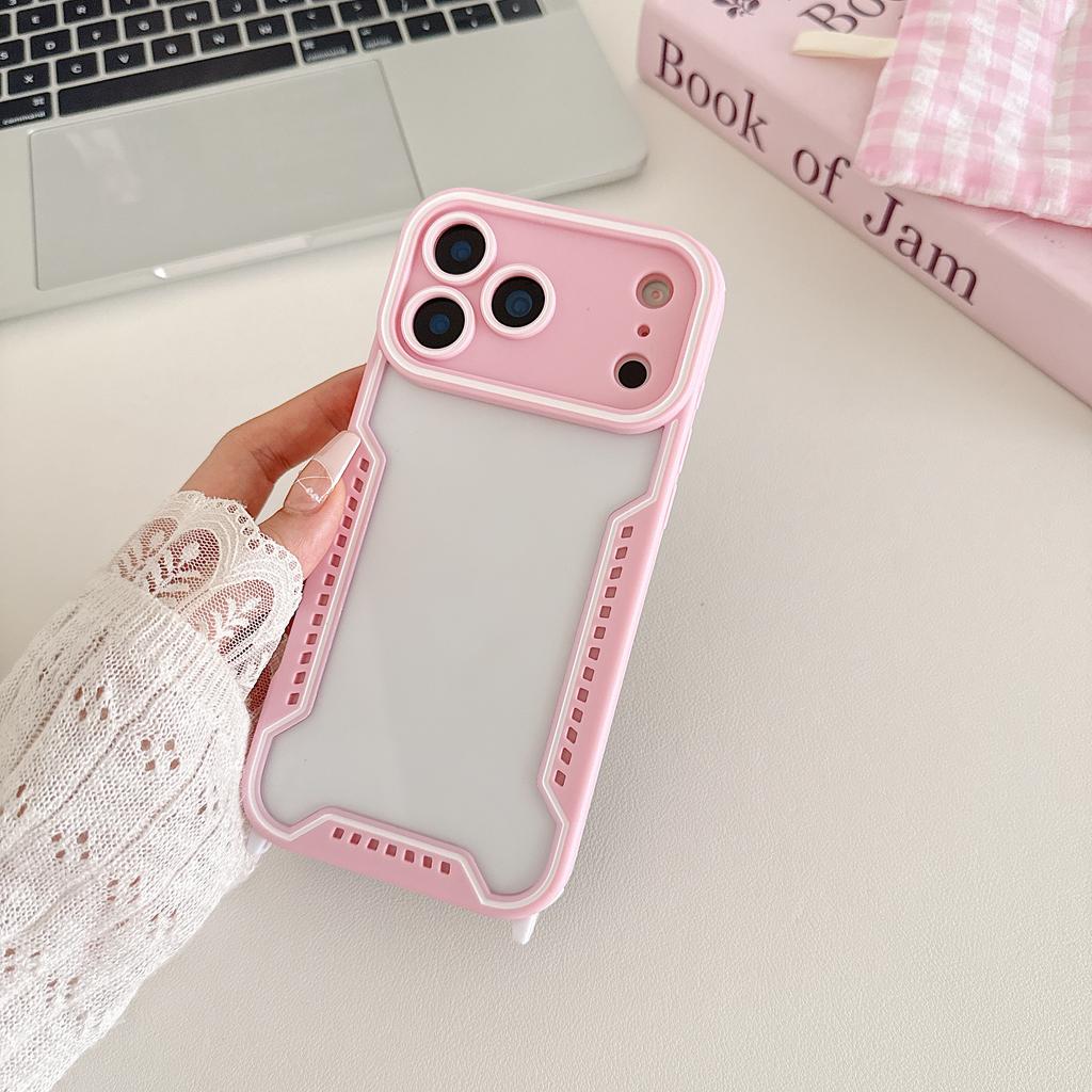 Transparent PC+TPU Heat Dissipation Ins Style Glass Design Mobile Phone Case 11-17 Pro Max Hand Strap Air Edge Shockproof