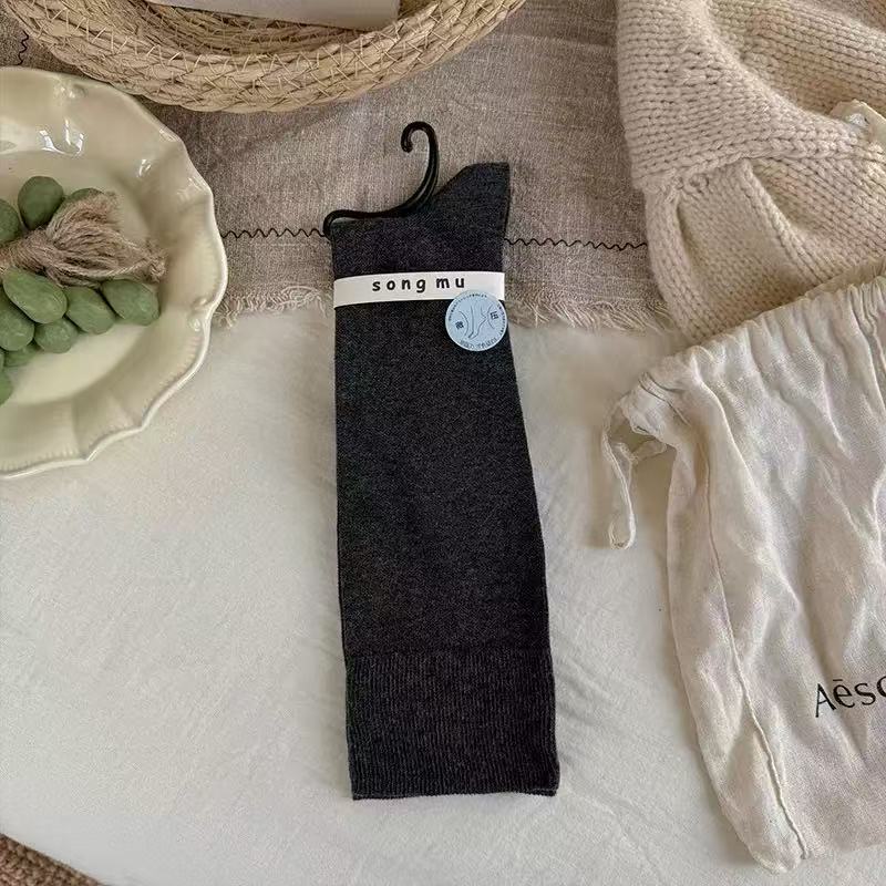 Компрессионные бесследные гольфы до колена для осени и зимы, универсальные серые утягивающие чулки до бедра, хлопковые носки