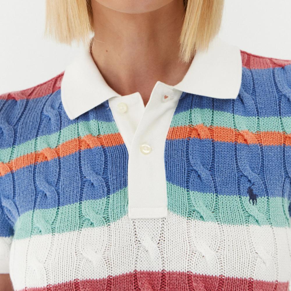 Polo Ralph Lauren Color Block Striped Knit Polo Shirt Women Tops Multicolor 211905926002
