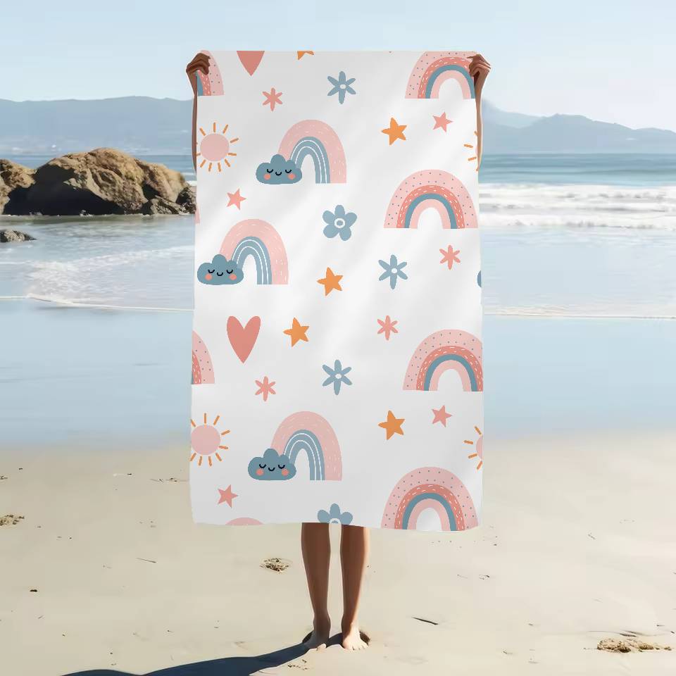 Cartoon Rainbow Print Beach Towel Colorful Bath Towels For Girl Microfiber Quick Dry Sand Free Beach Yoga Spa Gym Pool