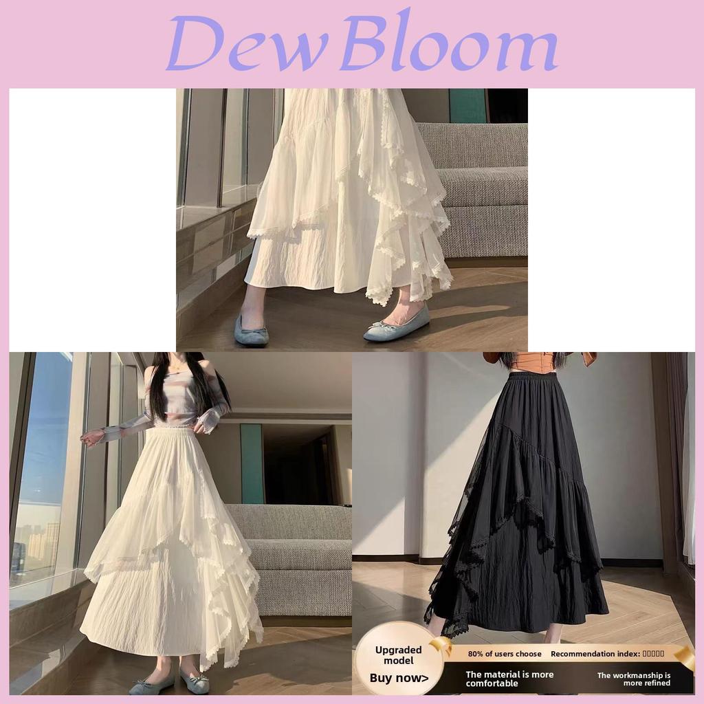 Cotton Blended Irregular Lace Maxi Skirt With Ruffle Hem For Fashion Women