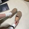 Fashion Spring New Inner Increase Single Shoes Women's Fashion Round Head Suede Metal Buckle Non-slip Wear-resistant Flat Shoes