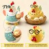 Handmade Farmhouse Kitchen Ornaments Cartoon Hen Statue with Eggs, Pastoral Style Resin Figurine for Whimsical Animal Gift Garden Yard