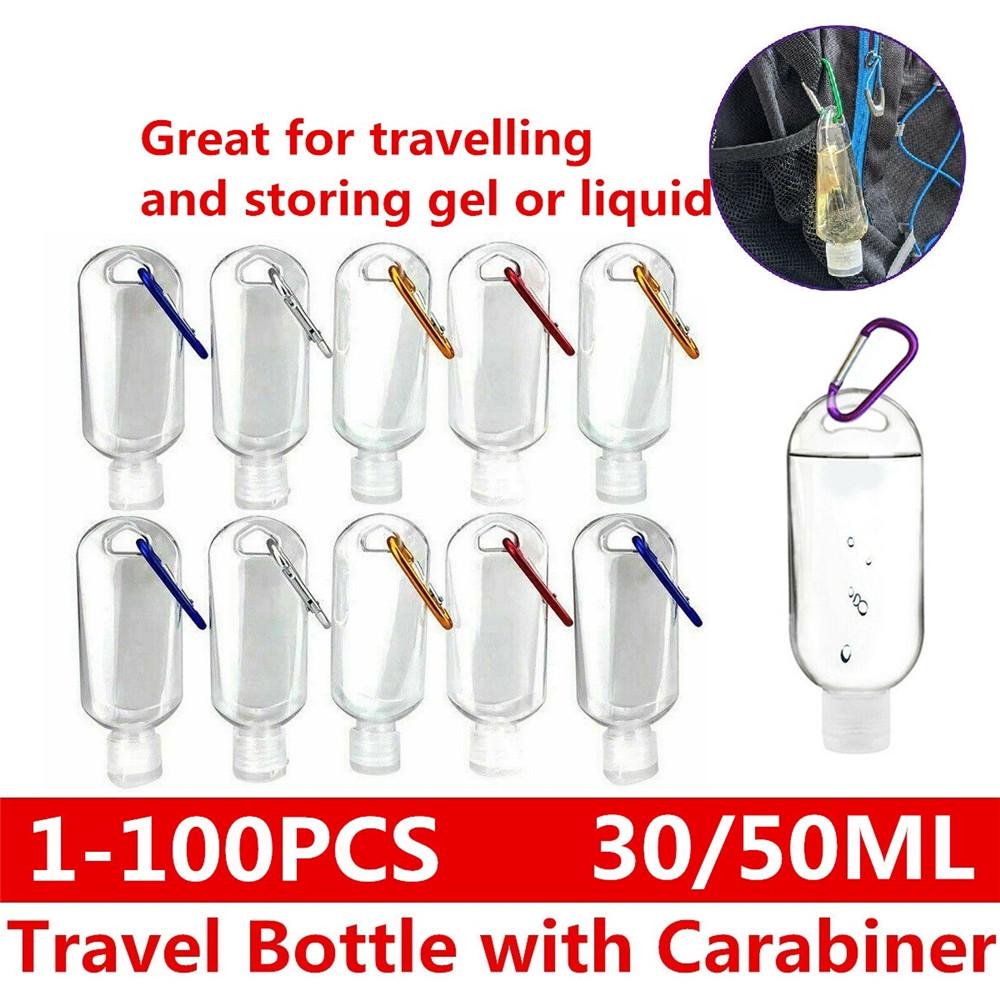 1-100PCS 30/50ml Empty Plastic Refillable Liquid Gel Bottles Travel Sanitizer Bottle With Key Ring
