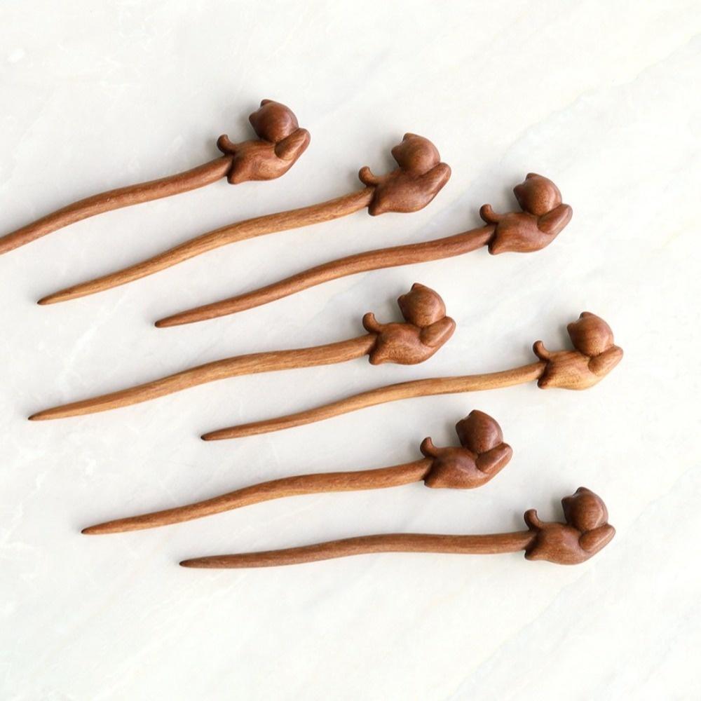 Animal Shape Sandalwood Hair Stick Cartoon Hanfu Hair Clip Chinese Style Hairpin Hanfu Costume