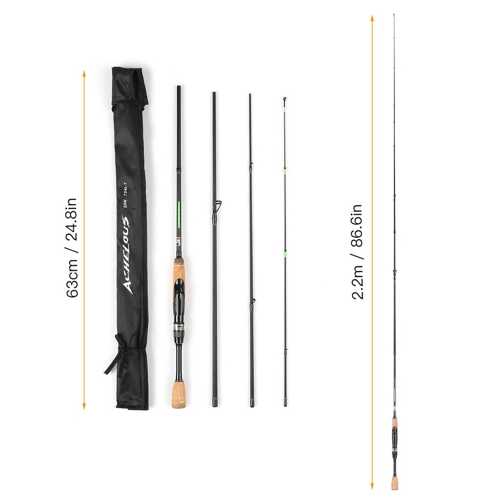 Portable Travel Spinning Fishing Rod Lightweight Carbon Fiber 4 Pieces Fishing Pole
