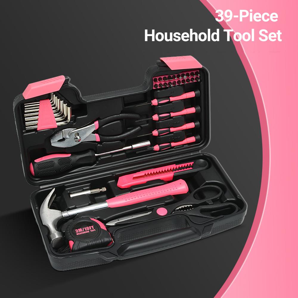 39Pcs Essential Household Tools Kit with Plastic Toolbox Hand Tool Set Portable and Lightweight