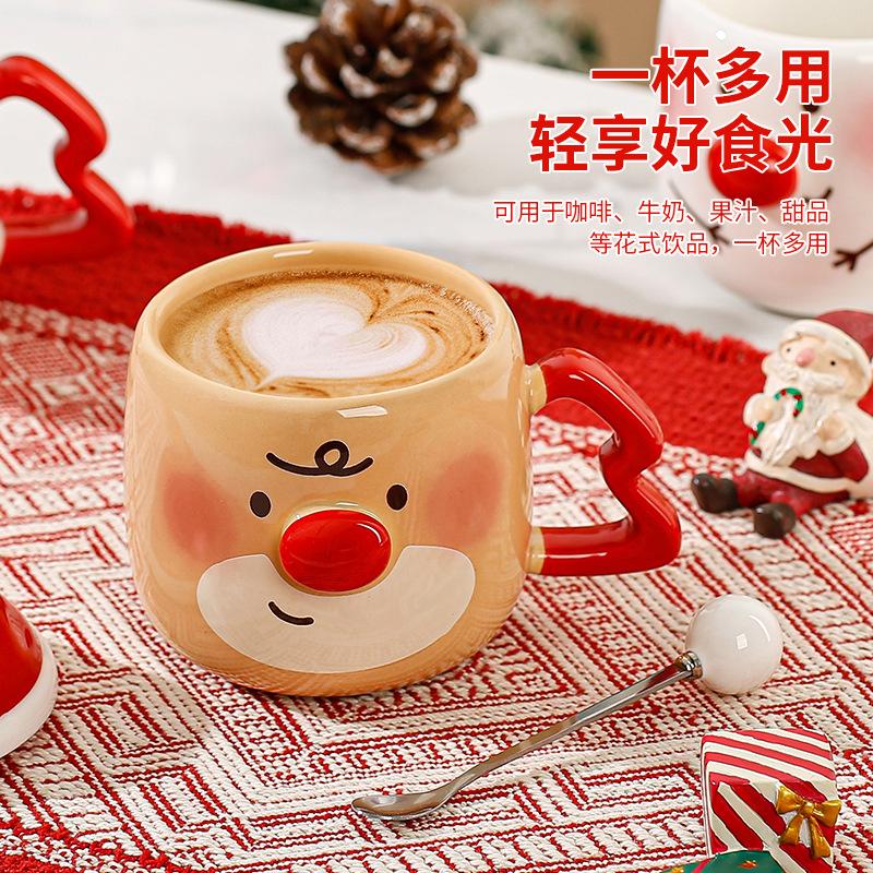 Креативная рождественская кружка с изображением смайлика, стакан для воды с крышкой, ложка, рождественский подарок, сувенир, кофейная чашка, рождественская керамическая чашка