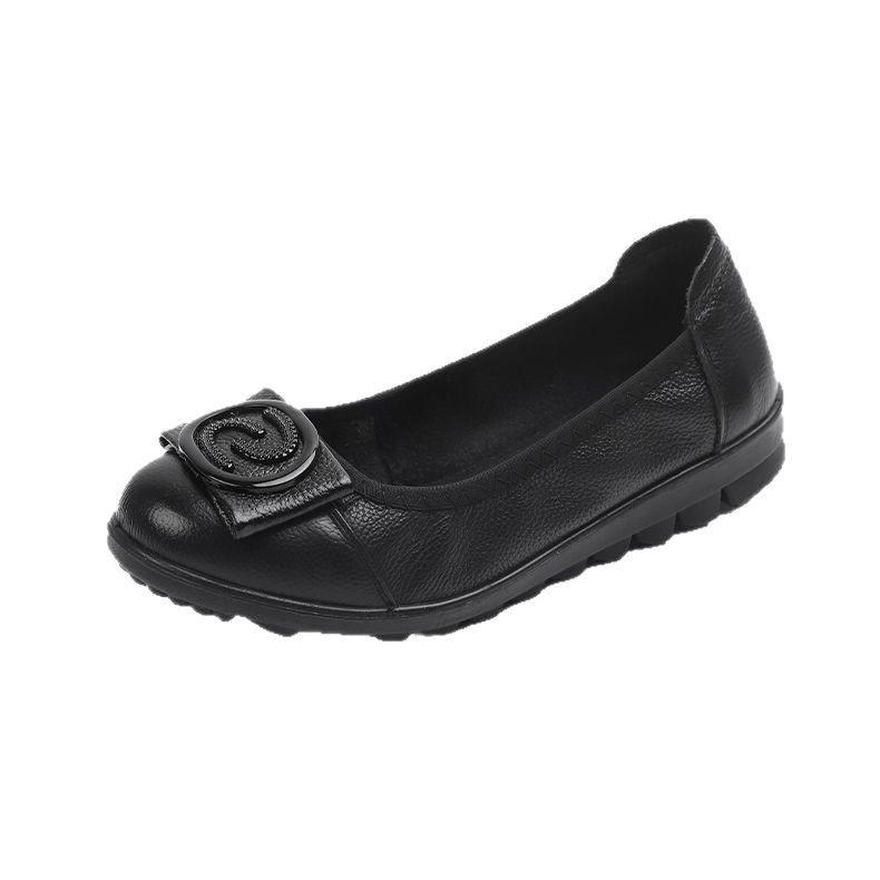 Spring and Autumn new mother shoes soft leather soft sole women's shoes comfortable one-pedal single shoes shallow mouth work shoes middle-aged and