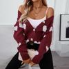 Women's Elegant and Exquisite New Knitted Sweater with Printed Love Jacquard V-neck Cardigan Sweater for Women