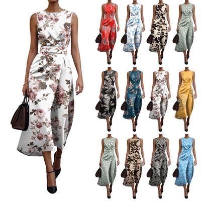 Платье без рукавов в стиле бохо для женщин, повседневное, свободного кроя, летнее, сарафанное, с принтом