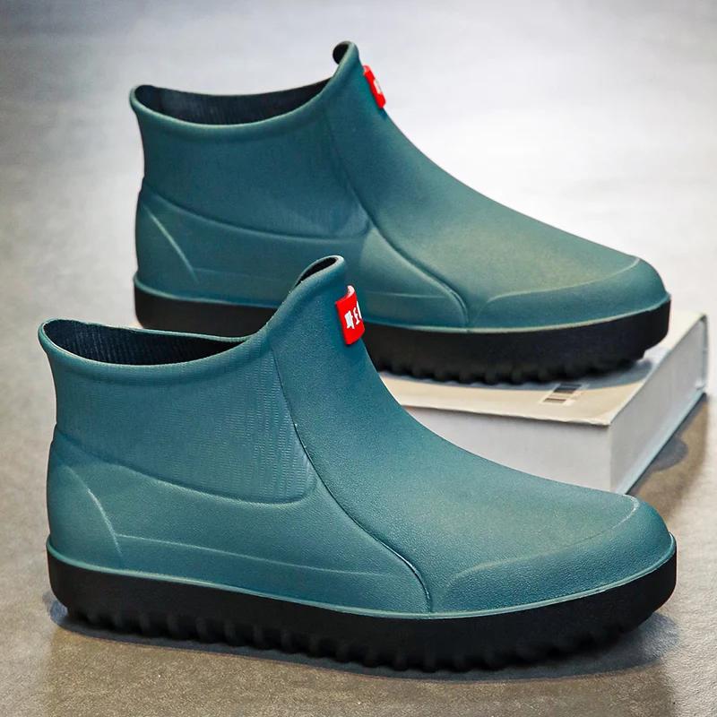 Модные зимние ветрозащитные резиновые сапоги для мужчин, мужские резиновые сапоги до щиколотки, модные туфли для рыбалки, мужские водонепроницаемые рабочие повседневные ботинки 2024