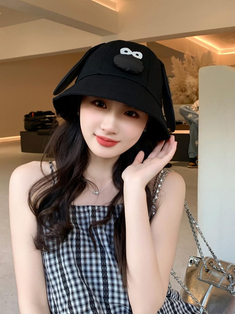 Spring Summer Bucket Hat For Women Men Cute Dog Ear Bear Nose Cartoon Fisherman Hat Outdoor Sun Hat Mountain Travel Beach Cap