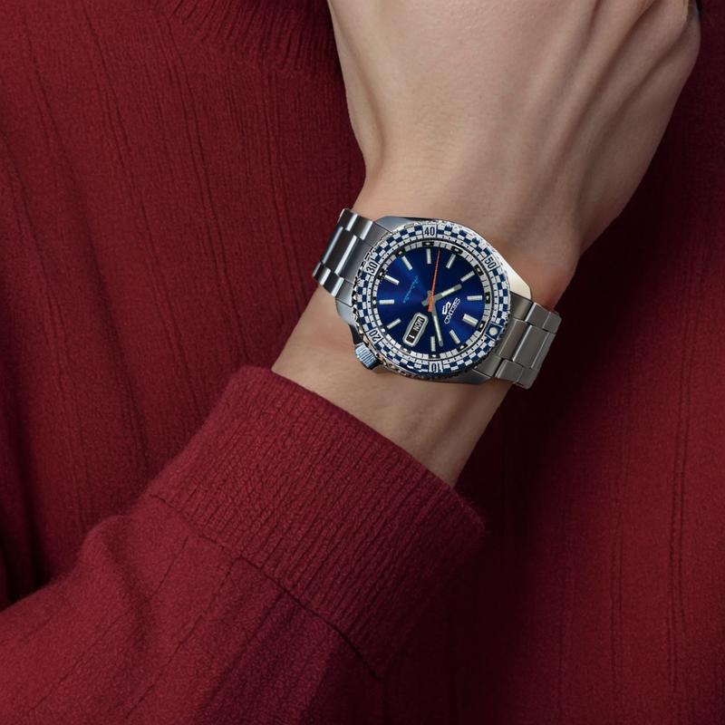 Seiko 5 Спортивная Серия 100м Водонепроницаемые Автоматические Стальной Ремешок 42.5мм Унисекс Синий Циферблат SRPK65K1