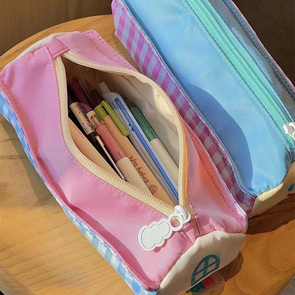 Aesthetic Korean Style Pencil Case Large Capacity Pencil Pouch Lovely House Stationery Bag Office