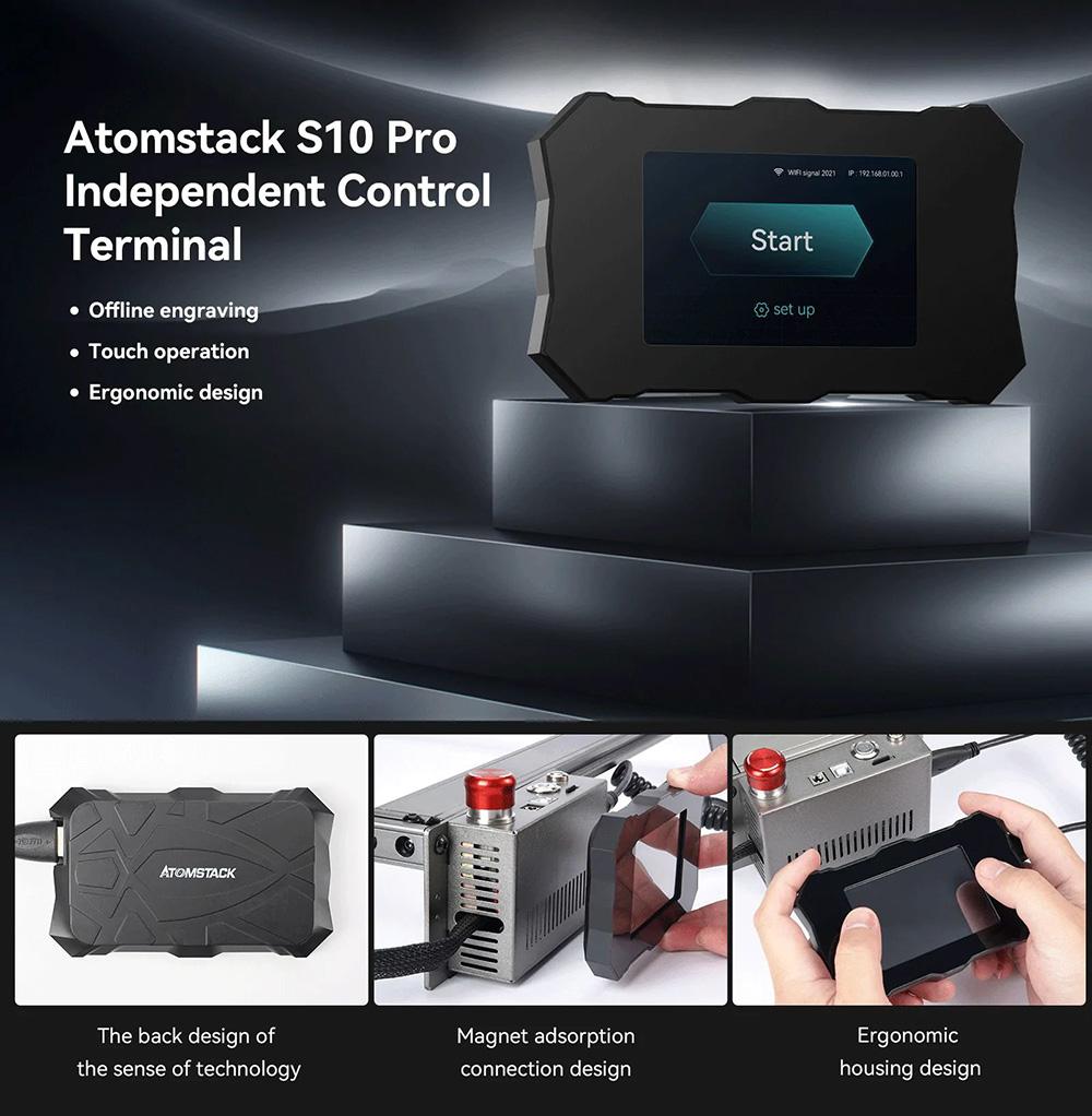 Лазерный гравер ATOMSTACK S10 Pro, 10 Вт, мощность станка 50 Вт, фиксированный фокус, сжатое пятно 0,08x0,06 мм, 410x400 мм