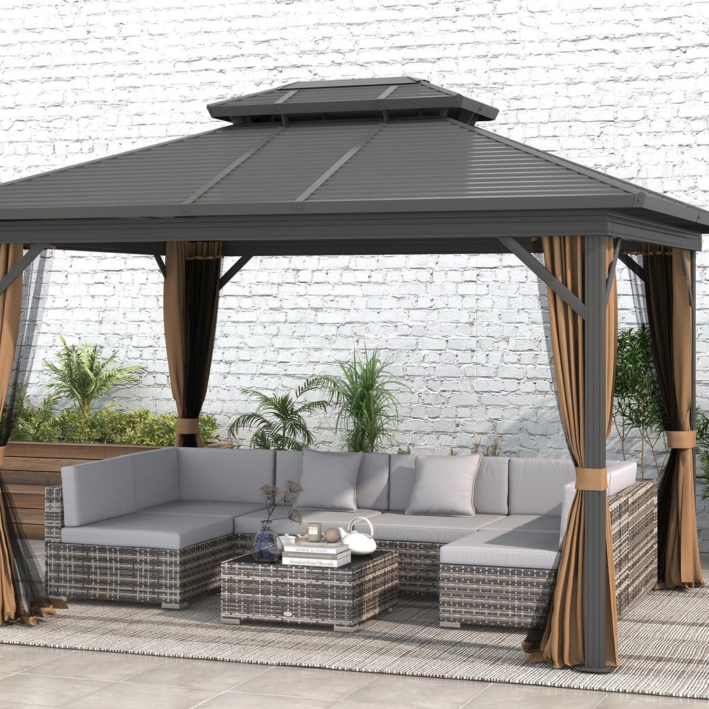 Seven-Piece Rattan Garden Set, with Glass-Top Table - Mixed Grey