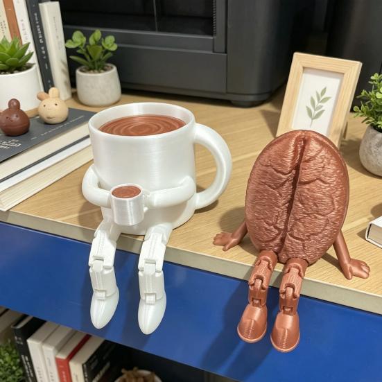 3D-печатная шарнирная фигурка кофейной кружки, подвижная настольная статуэтка, милый орнамент в виде кофейного зерна, креативный декор для офиса и дома, забавный подарок на день рождения