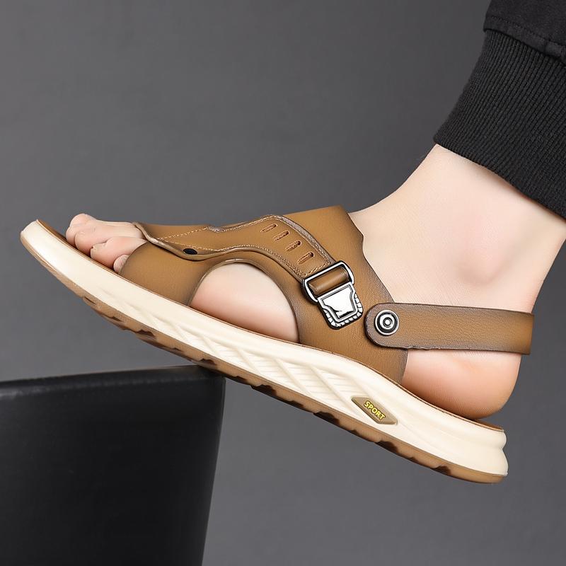 Модные мужские тапочки Летние новые сандалии Легкие взрослые Толстоподошвенные пляжные туфли Нескользящие сандалии с открытым носком для улицы