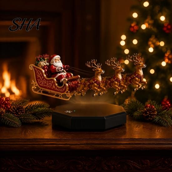 Floating Santa Claus Statue Sleigh, Flying Sleigh Magnetic Levitation Christmas Decorations, Decorative Xmas Cabinets Accent Tabletop Ornament