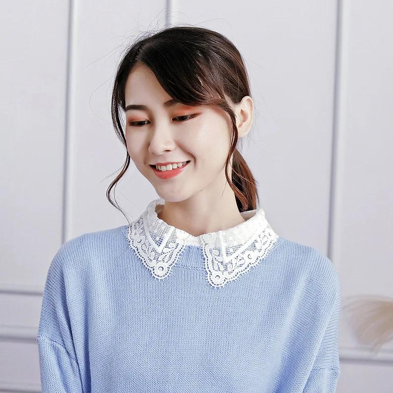 Chiffon Lace Floral Fake Collar Women Detachable Lapel Choker Necklace Ladies Removable Half Shirt False Collar Decoration