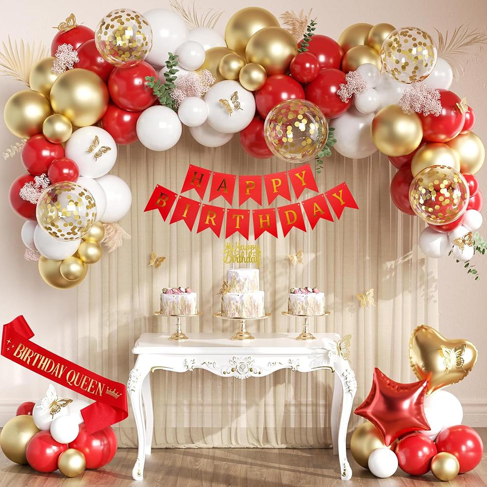 New Year Red Balloons Garland White Gold Confetti Balloon Arch Kit Wedding Bridal Shower Home Party Decoration Background Globos