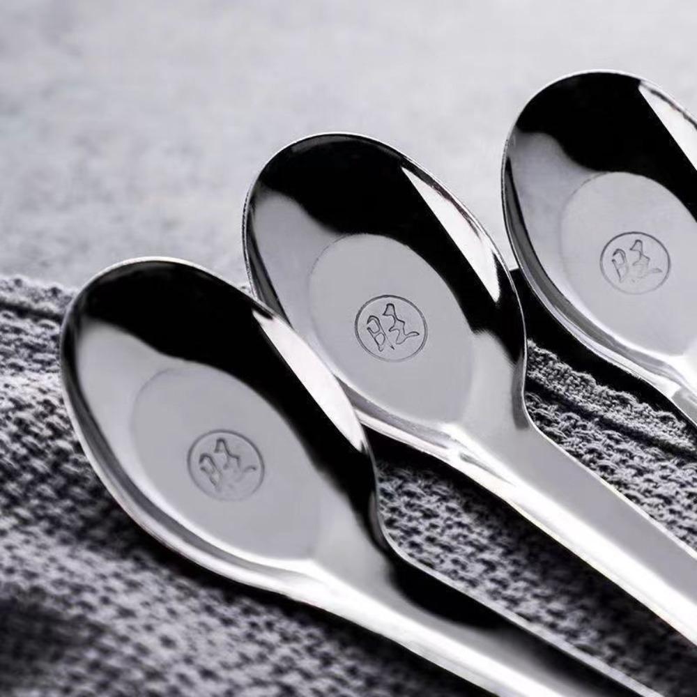 5/10pcs Flat Stainless Steel Spoon Set Thickened Adult Student Spoon Eating Soup Rice Spoon  Canteen