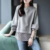 Spring and Autumn Sweatshirt Women Loose Casual Fake Two Piece Long Sleeve T-shirt Bottom Shirt Striped Polka Dot Comfortable Shirt Top