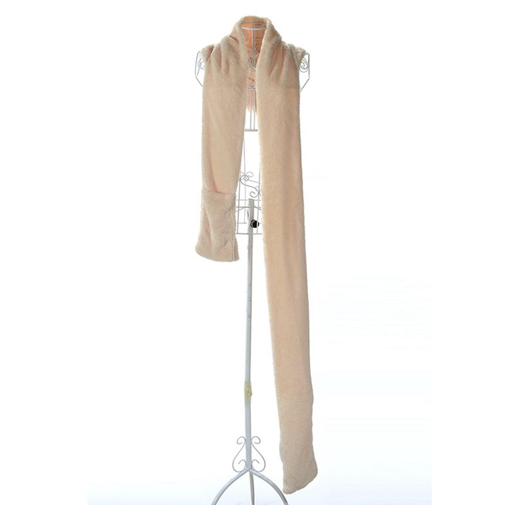 Women Long Warm Plush Velvet Hooded Scarf 3 In 1 Pocket Gloves Hats