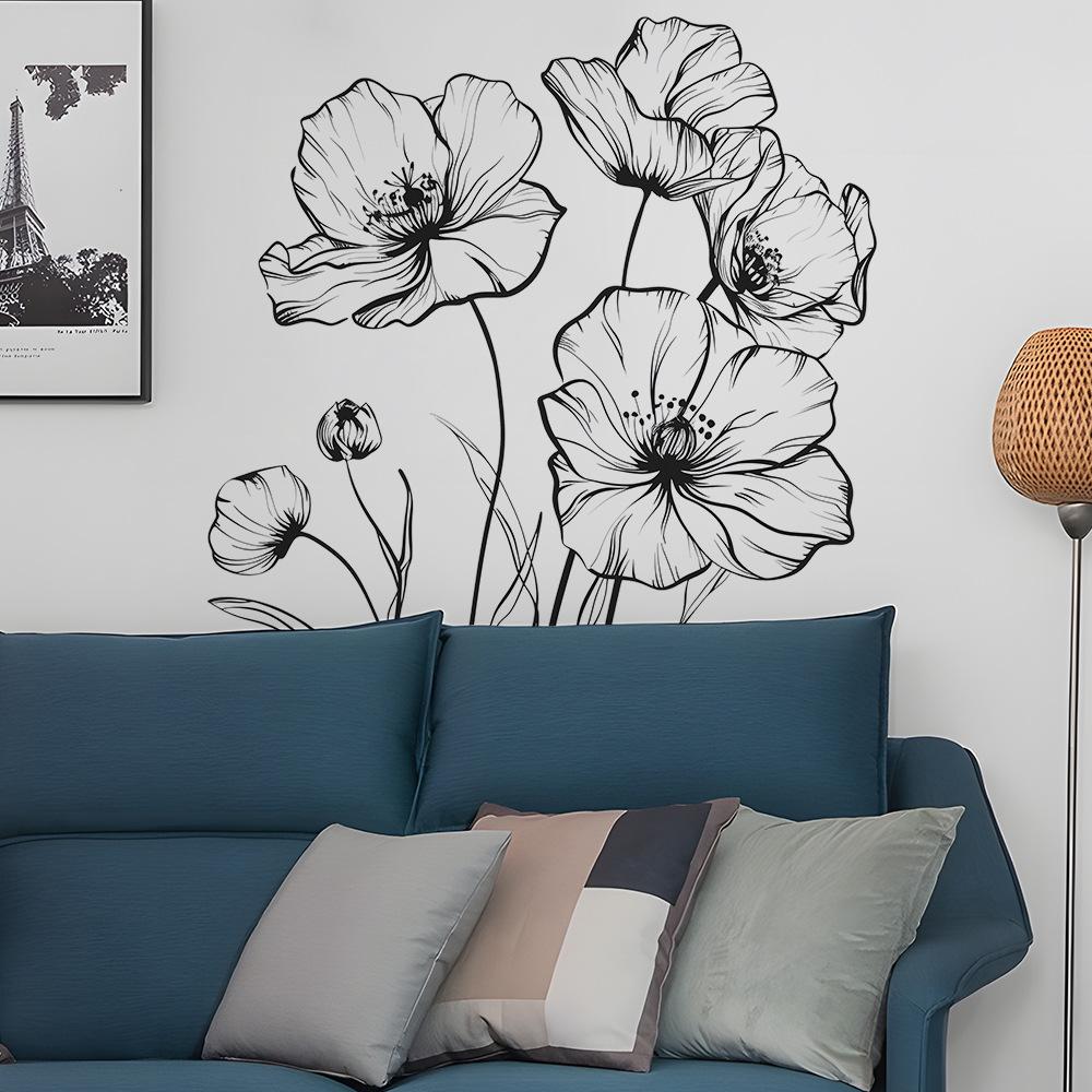Черно-белый эскиз Yu Beauty Flower Спальня Гостиная Фон Украшение Декоративная Наклейка На Стену Наклейка